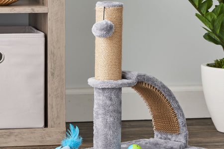 17"Deluxe Jute Cat Scratching Post with Arch Grooming Massager, Gray, Pack of 1