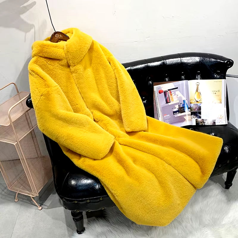 Winter Jacket Women High Quality Faux Rabbit Fur Coat Luxury Long Fur Jacket Overcoat Thick Warm Large Size Female Plush Coats