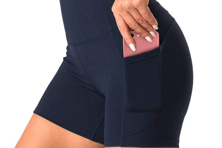 High Waist Yoga Shorts for Women with 2 Side Pockets Tummy Control Running Home Workout Shorts
