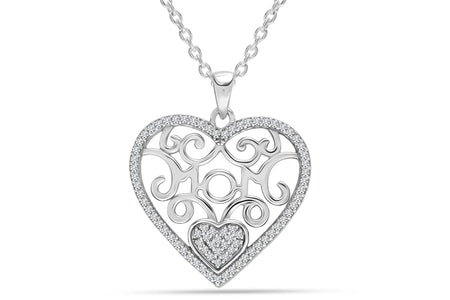 925 Sterling Silver Light-Weight CZ Filigree Heart Pendant Necklace Jewelry Gifts for Women and Teen 18" Inch