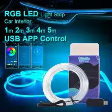 1/2/3/4/5M Car Interior RGB LED Light Strip Ambient Neon Invisible Light USB Fiber Optic Atmosphere Lamp Support APP Control